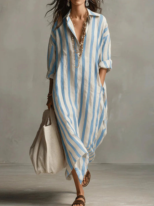Vintage Print Maxi Dress – Elegant Breathable Linen for Summer Outings 0