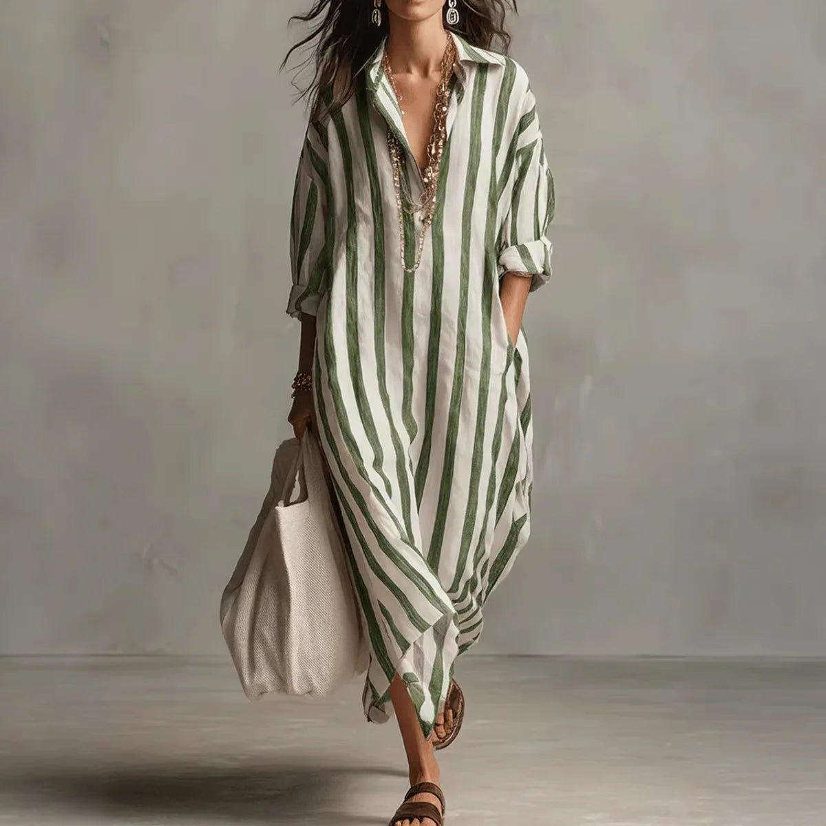 Vintage Print Maxi Dress – Elegant Breathable Linen for Summer Outings 2