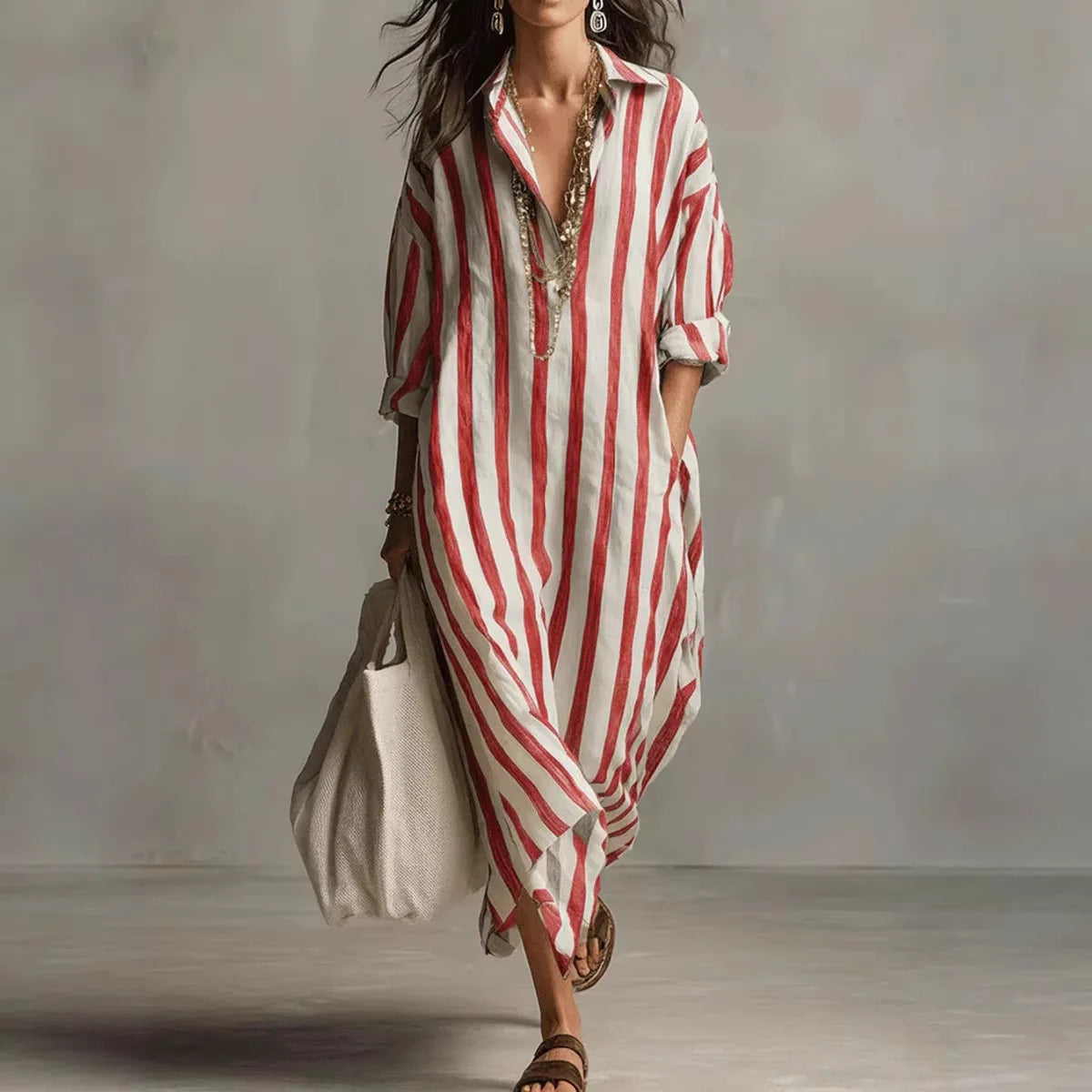 Vintage Print Maxi Dress – Elegant Breathable Linen for Summer Outings 3