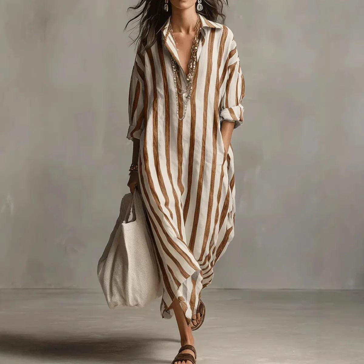 Vintage Print Maxi Dress – Elegant Breathable Linen for Summer Outings 4