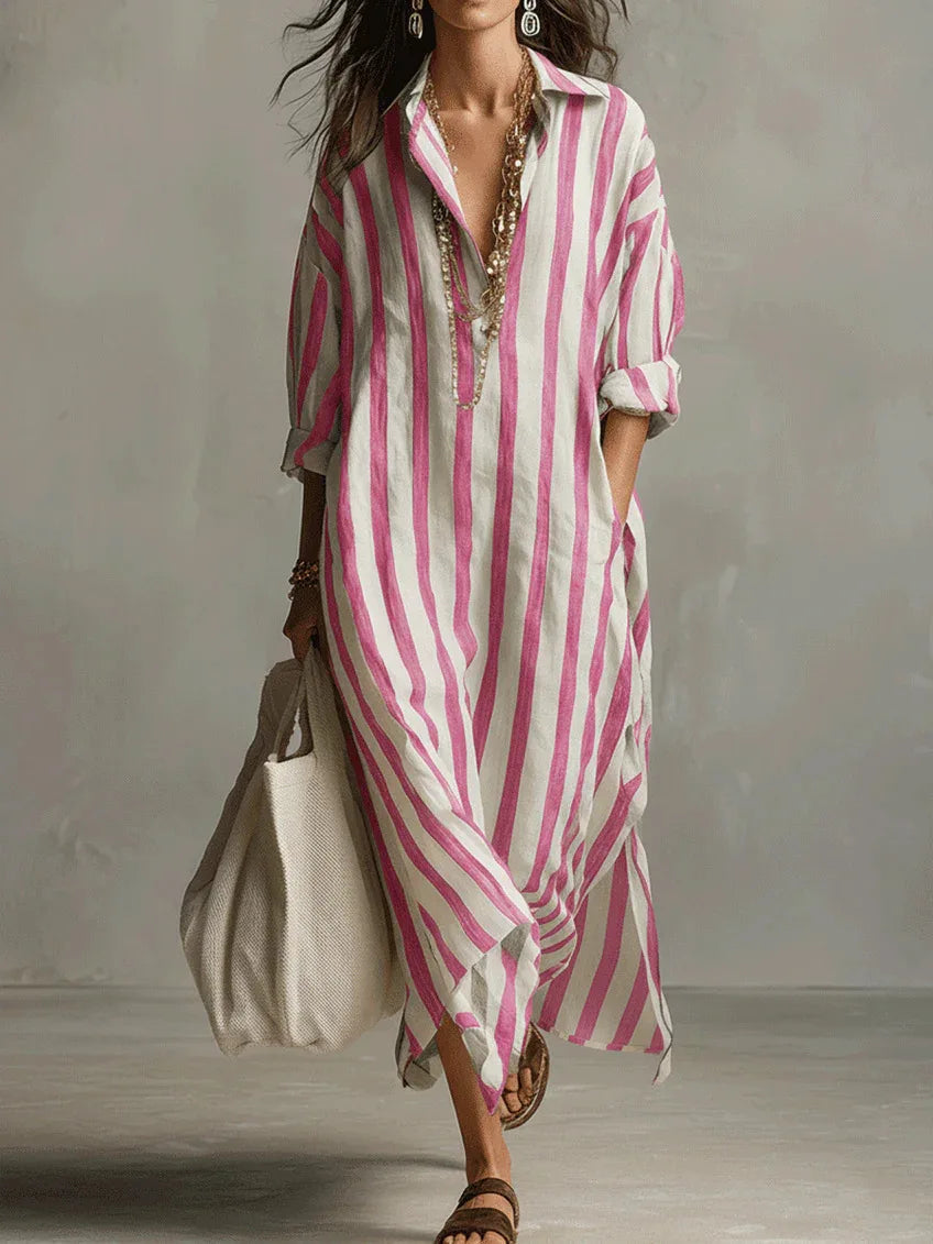 Vintage Print Maxi Dress – Elegant Breathable Linen for Summer Outings 8