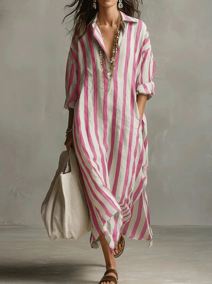 Vintage Print Maxi Dress – Elegant Breathable Linen for Summer Outings 8