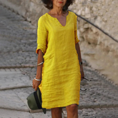 Vintage Women's Mini Dress – Comfortable V-Neck Summer Style 0