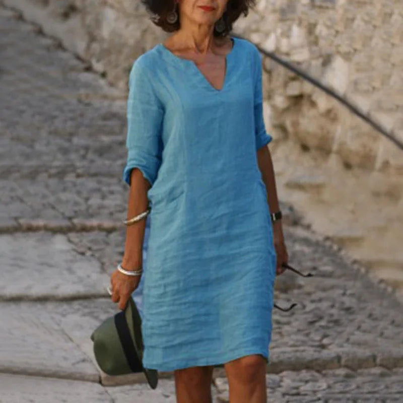 Vintage Women's Mini Dress – Comfortable V-Neck Summer Style 2