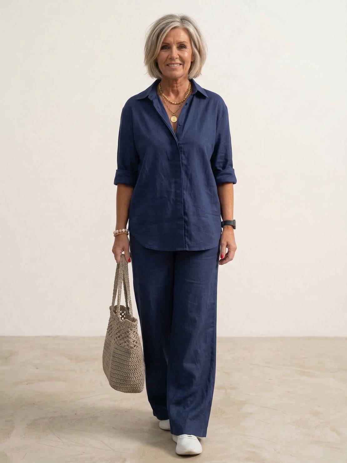 Vivian | Women's Casual Button-Down Shirt and Wide-Leg Pants Set 0