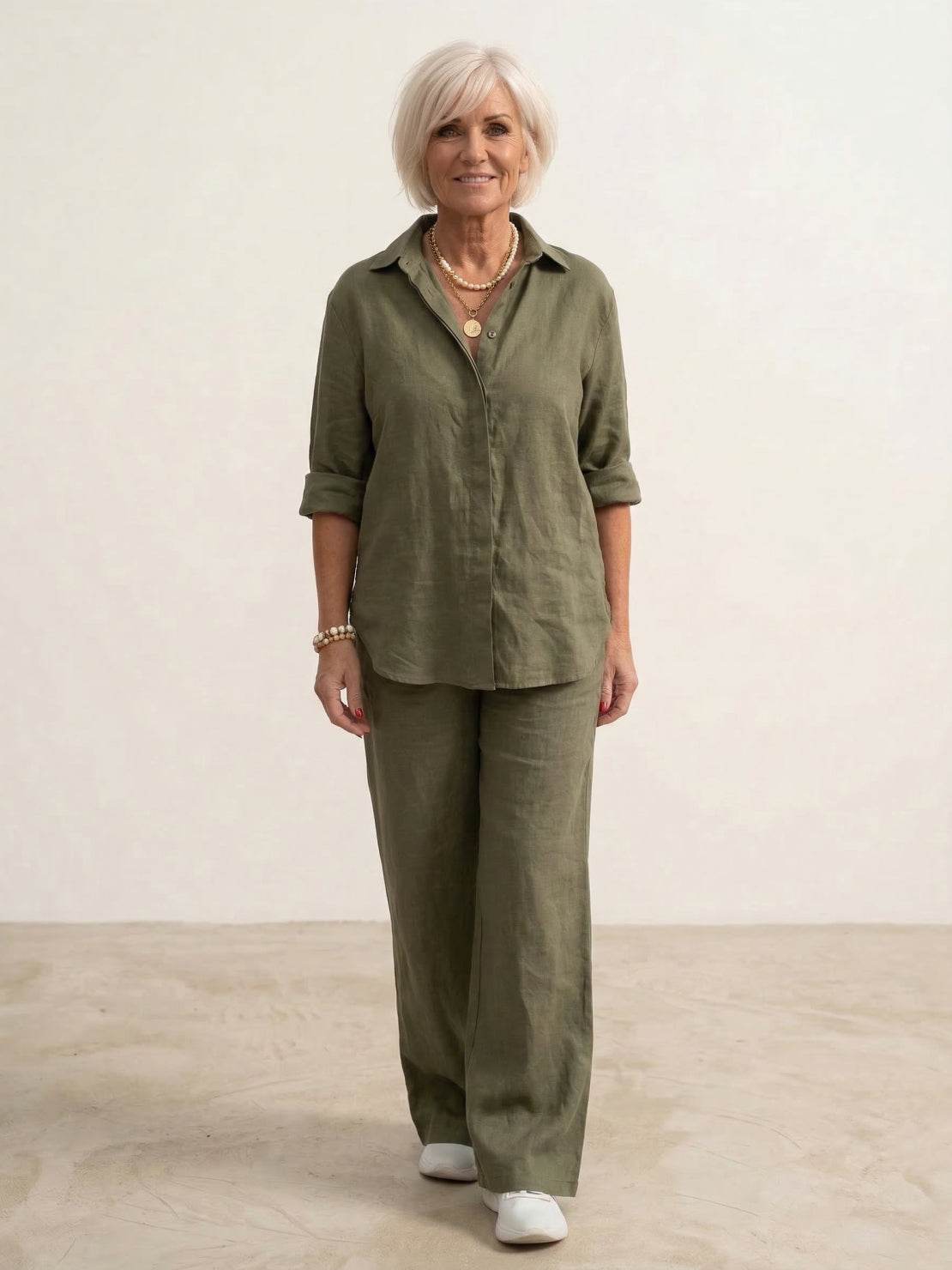 Vivian | Women's Casual Button-Down Shirt and Wide-Leg Pants Set 2