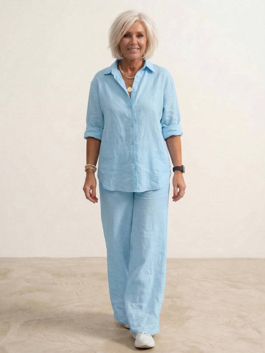 Vivian | Women's Casual Button-Down Shirt and Wide-Leg Pants Set 4