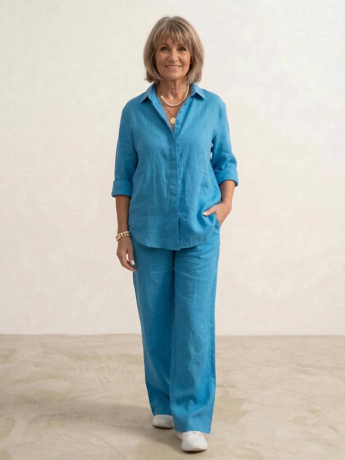 Vivian | Women's Casual Button-Down Shirt and Wide-Leg Pants Set 7