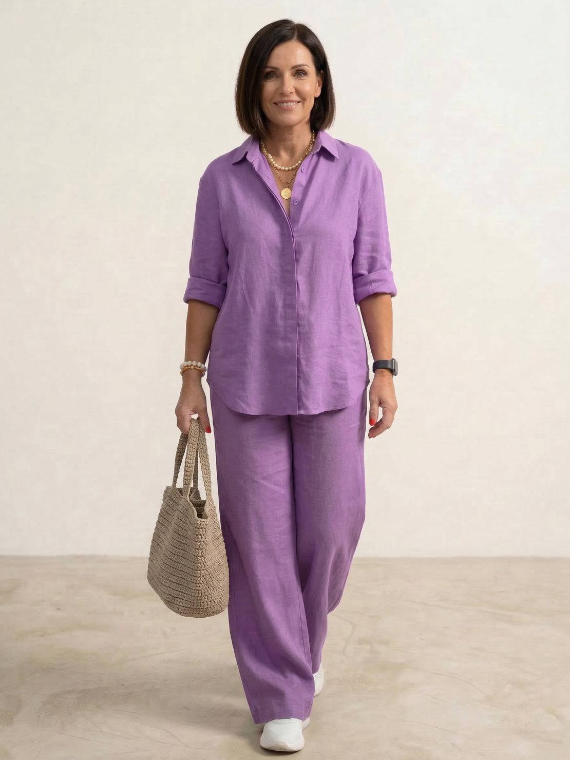 Vivian | Women's Casual Button-Down Shirt and Wide-Leg Pants Set 8
