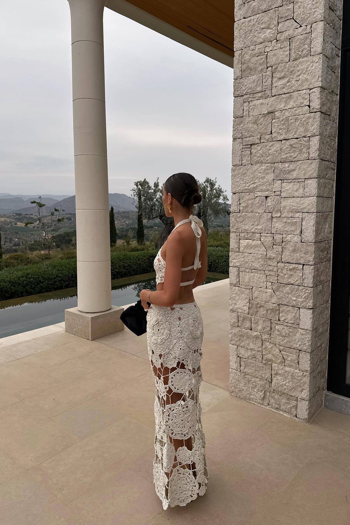 White Crochet Cut Out Maxi Dress 1