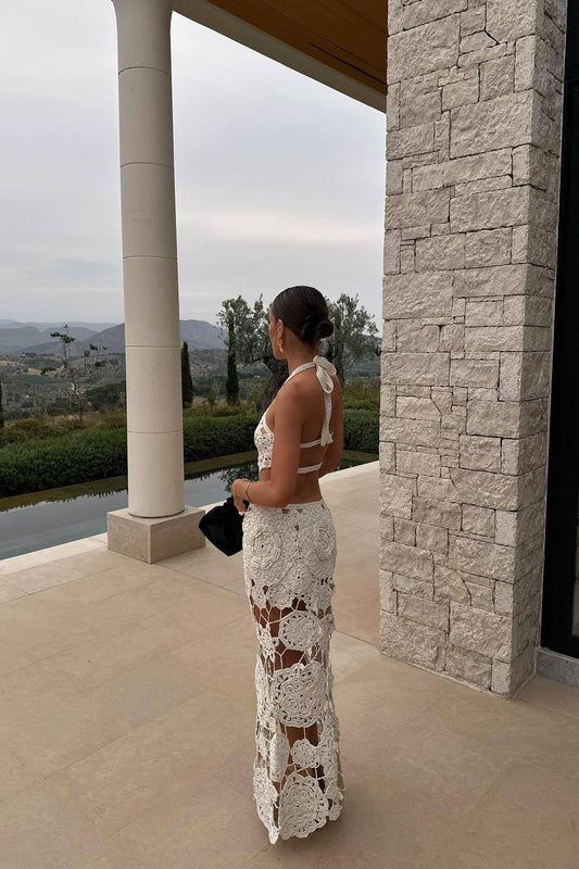 White Crochet Cut Out Maxi Dress 1