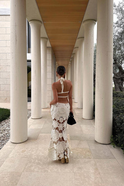 White Crochet Cut Out Maxi Dress 2