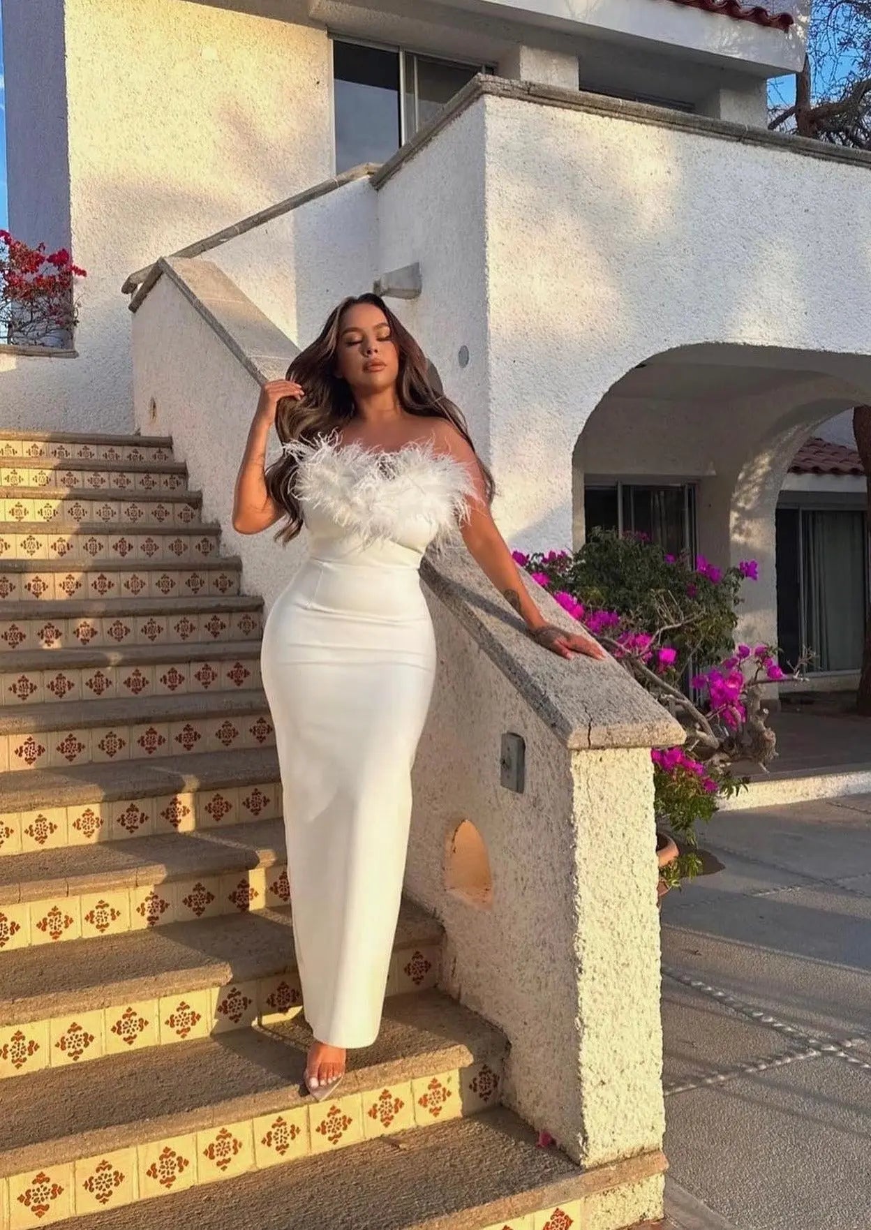 White Evening Wedding guest Maxi dress 7