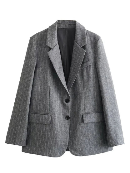 Willshela Striped Blazer – Vintage Charm with Practical Pockets 0