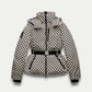 Women’s Belted Beige Patterned Puffer Jacket 0