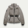 Women’s Belted Beige Patterned Puffer Jacket 0