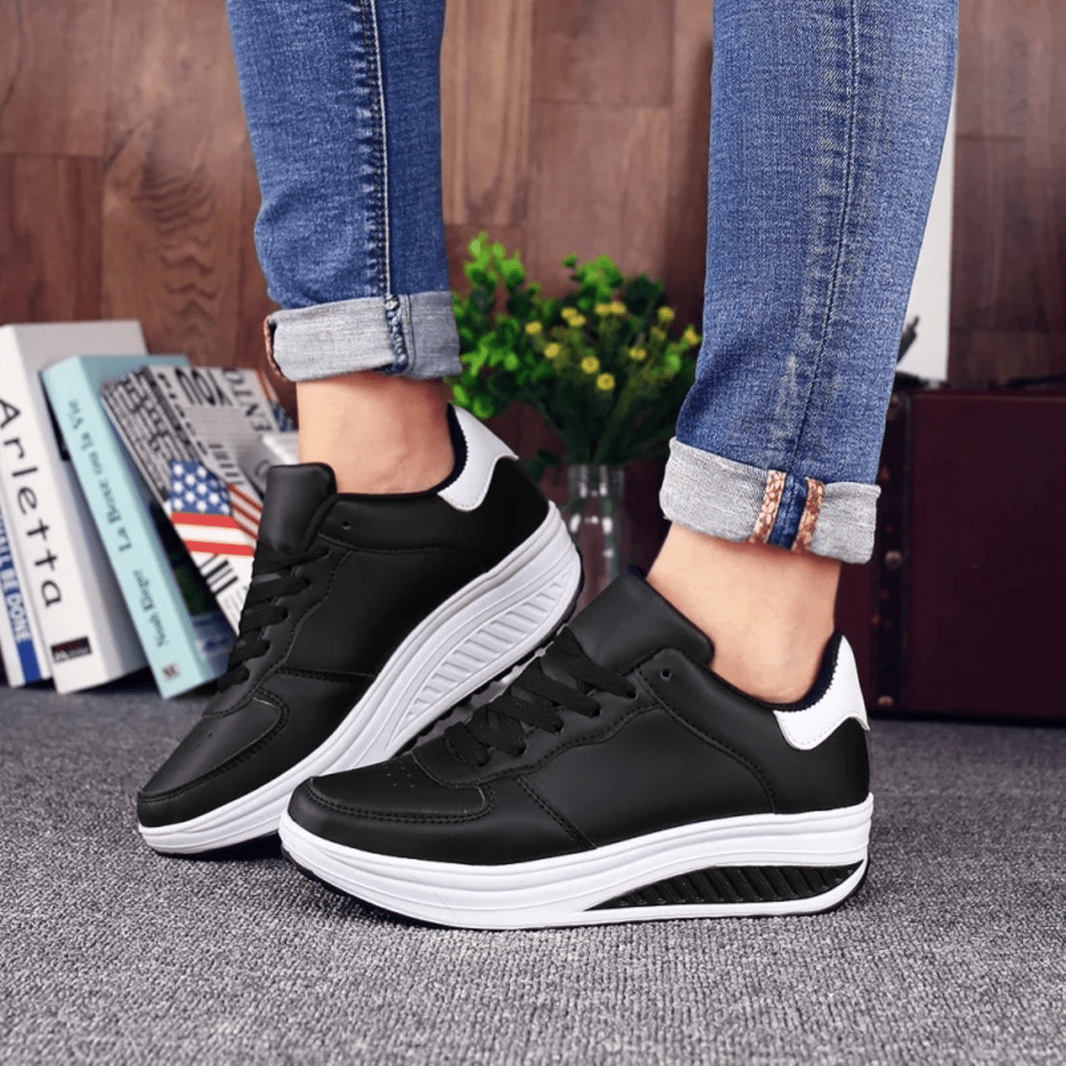 Women's Black Leather Sneakers 3