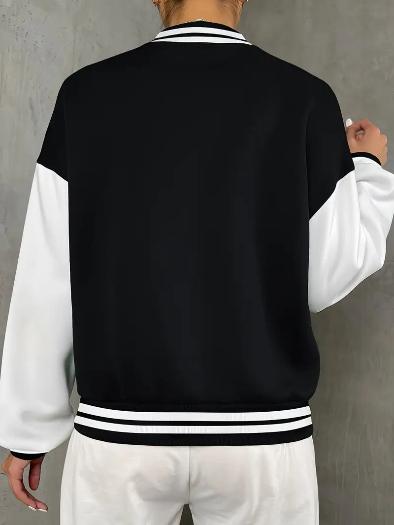 Women's Black and White Varsity Jacket 1
