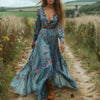Women's Bohemian Floral Print Maxi Dress With Long Sleeves 0