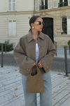 Women's Boxy Cropped Wool Coat Jacket 0