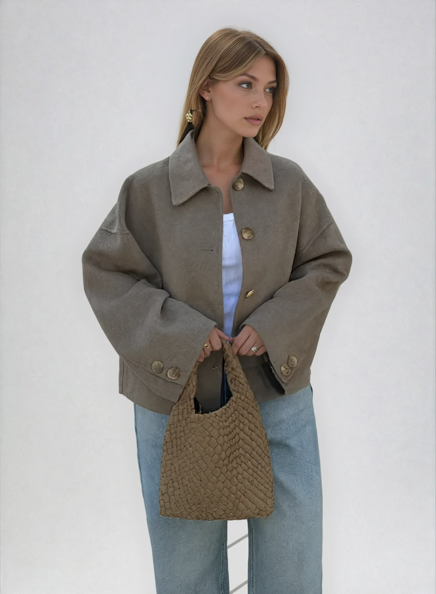 Women's Boxy Cropped Wool Coat Jacket 1