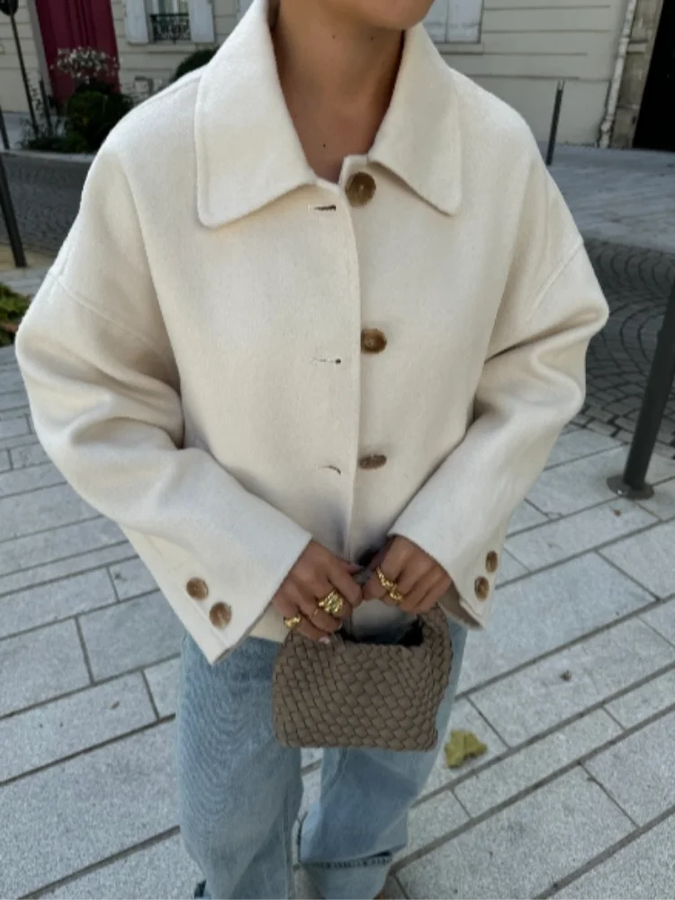 Women's Boxy Cropped Wool Coat Jacket 5