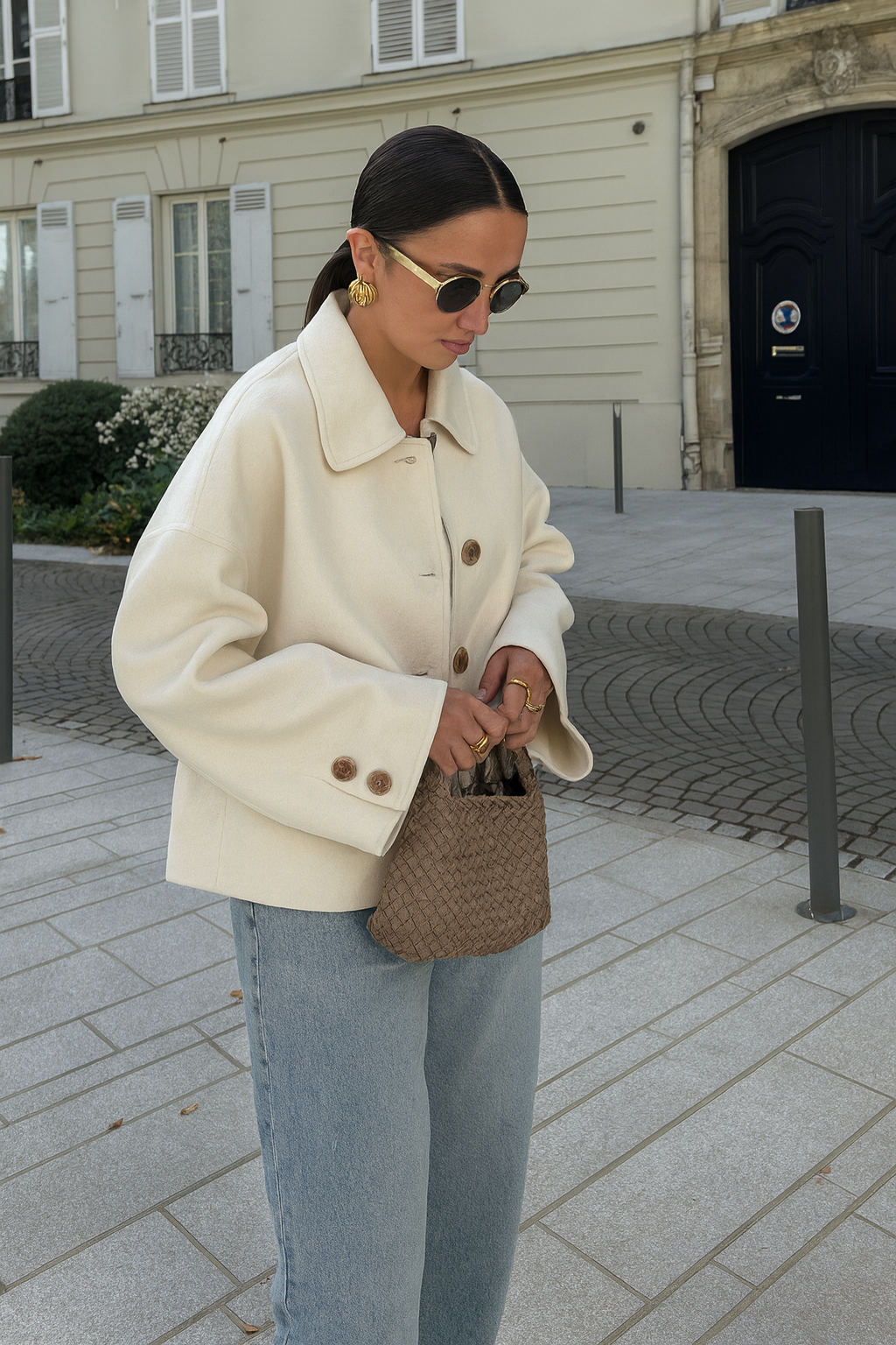 Women's Boxy Cropped Wool Coat Jacket 6