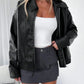 Women's Casual Black Faux Leather Jacket 0