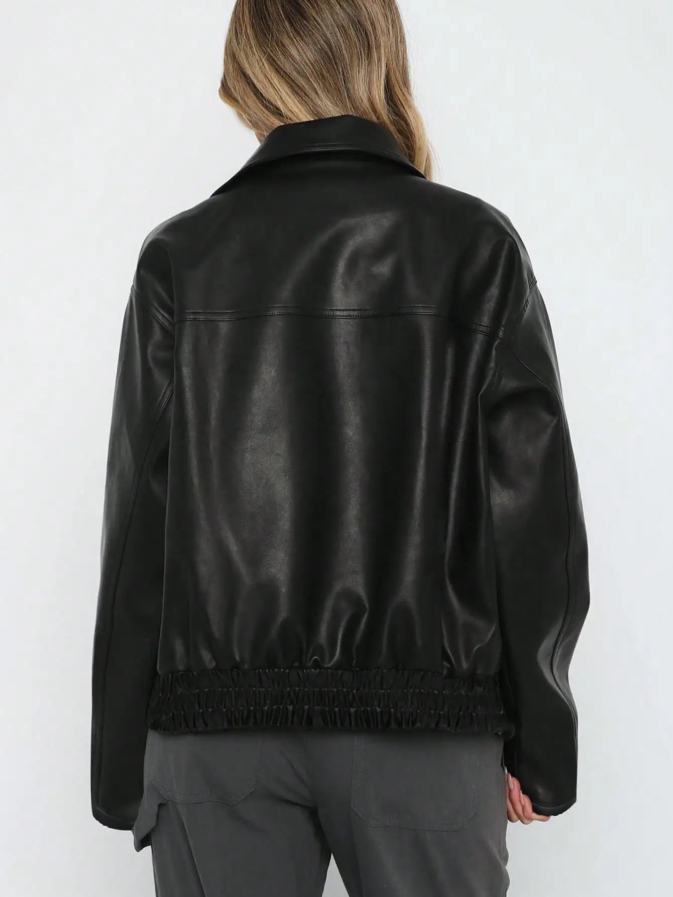 Women's Casual Black Faux Leather Jacket 2