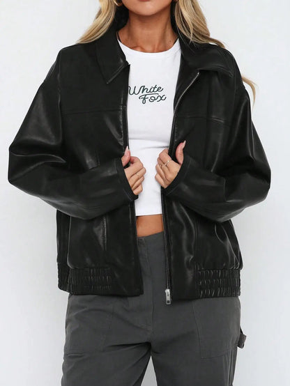 Women's Casual Black Faux Leather Jacket 3