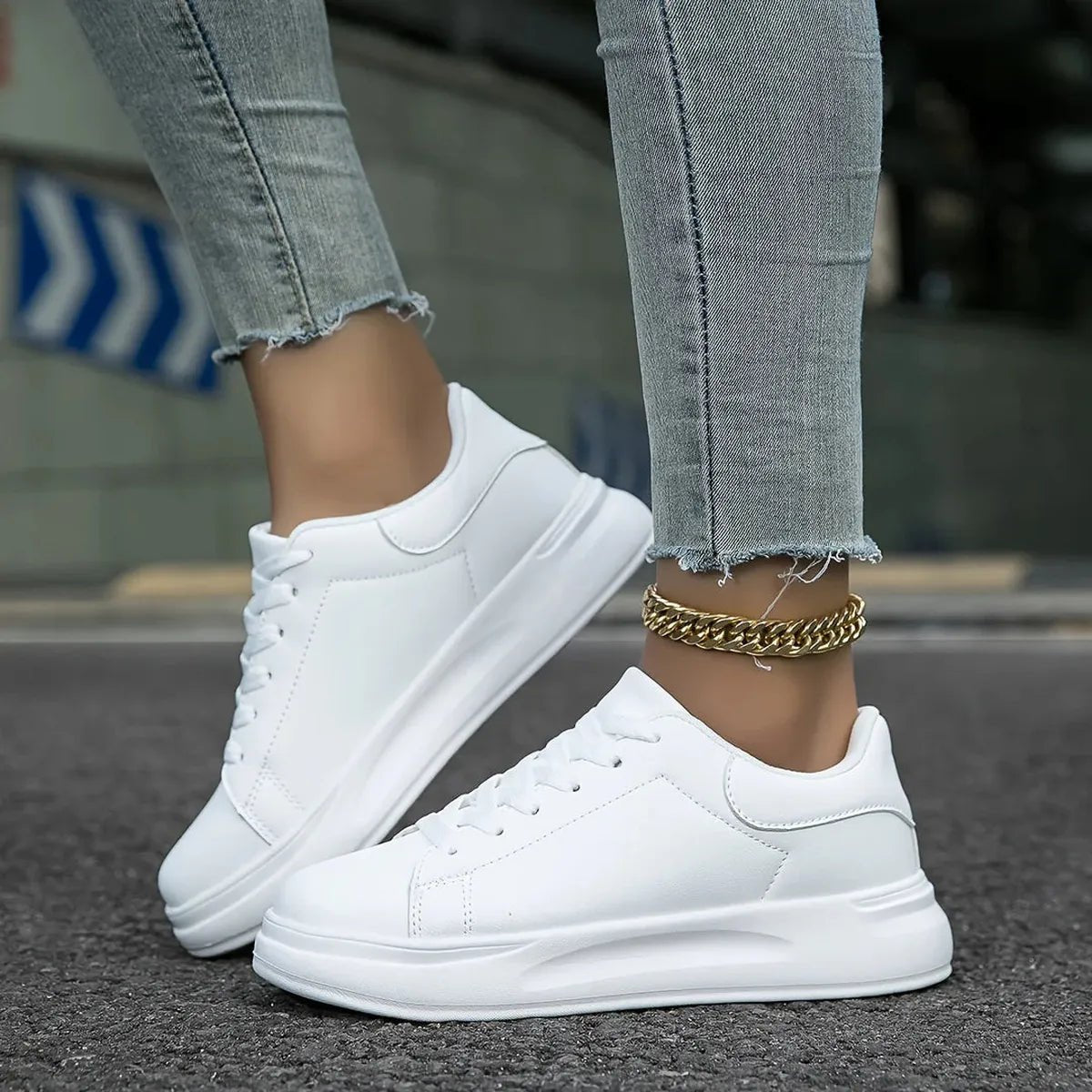 Women's Casual White Leather Sneakers 0