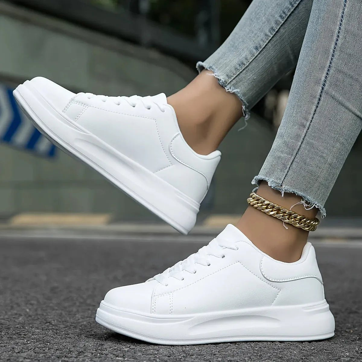 Women's Casual White Leather Sneakers 2