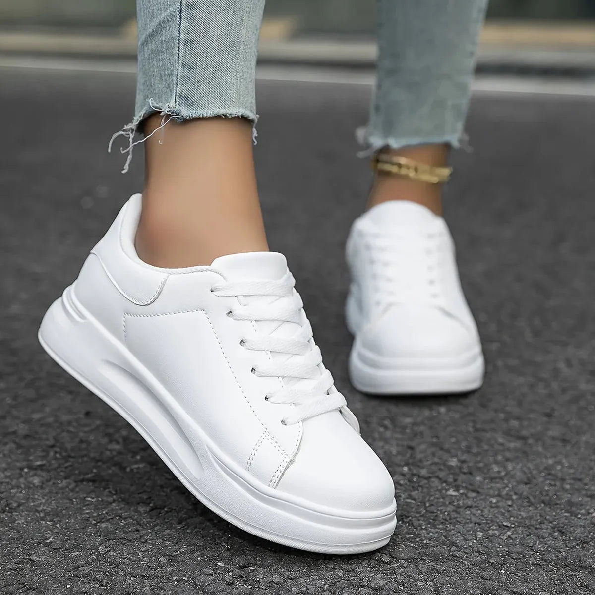Women's Casual White Leather Sneakers 4