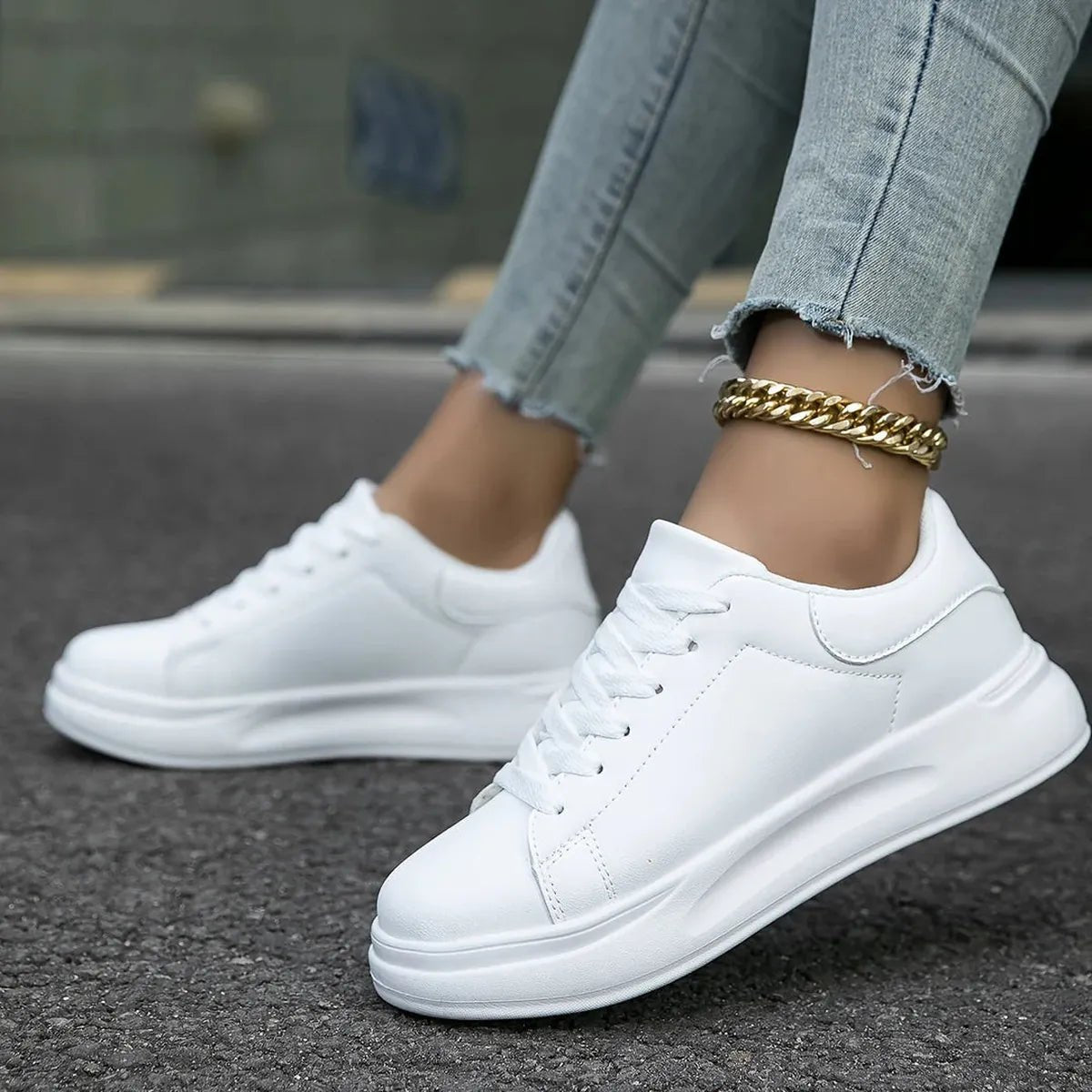 Women's Casual White Leather Sneakers 5