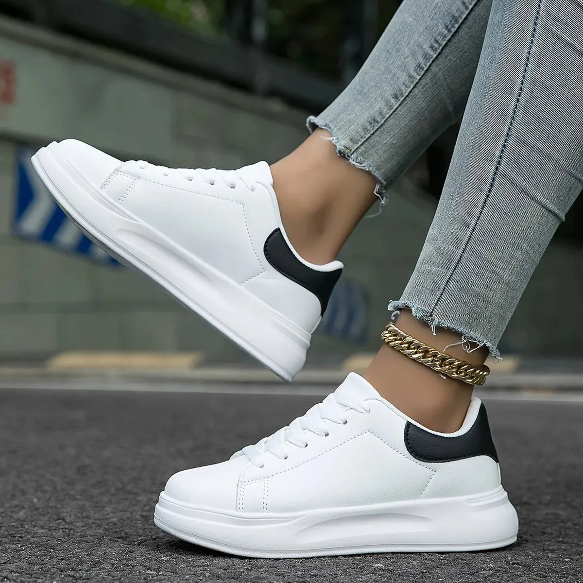 Women's Casual White Leather Sneakers 6