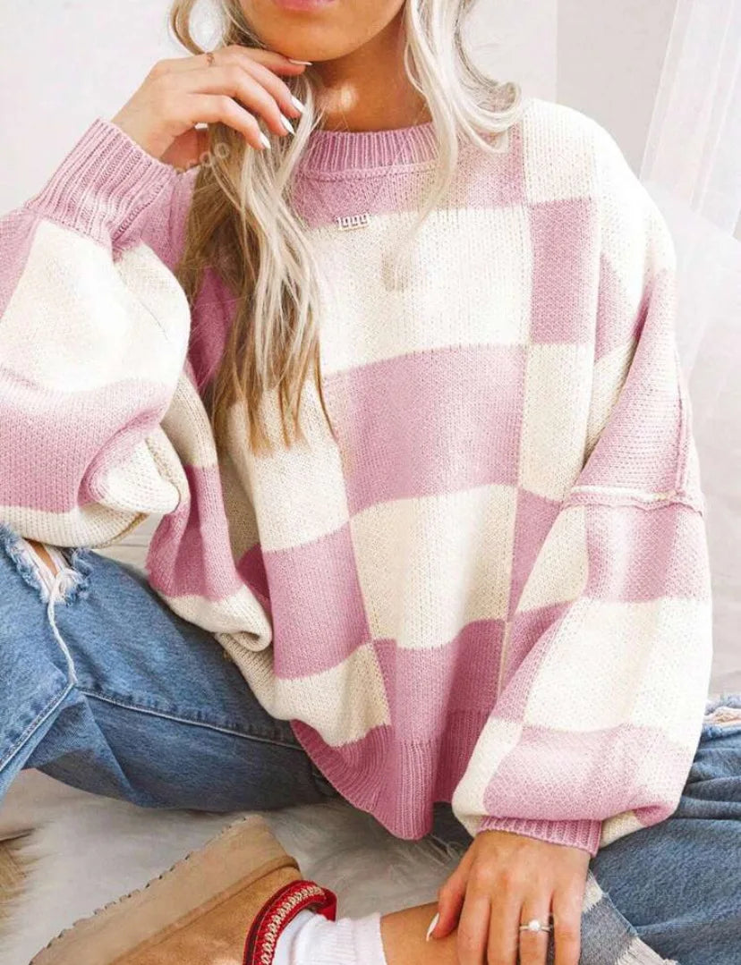 Women's Checkerboard Knitted Sweater 10