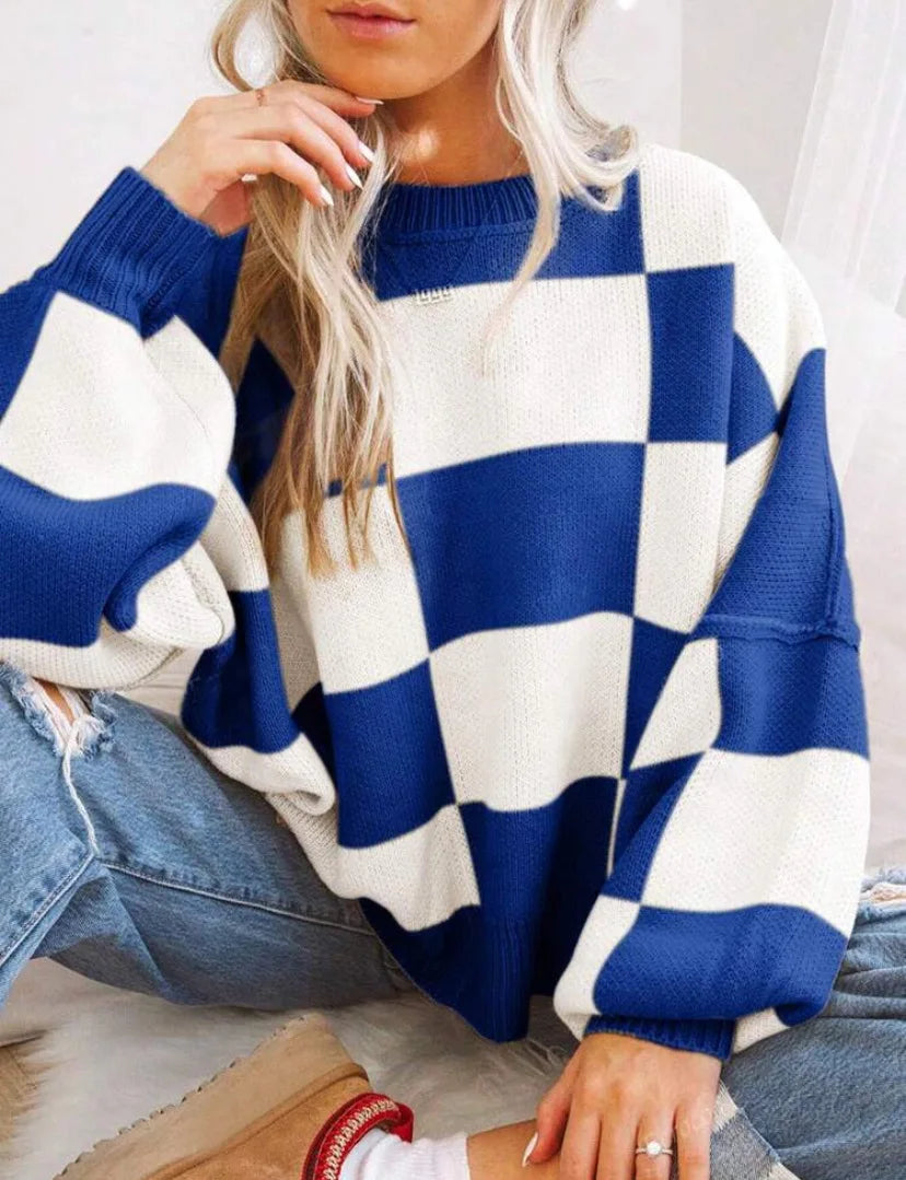 Women's Checkerboard Knitted Sweater 11