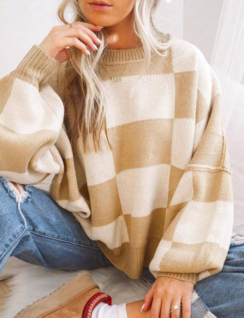 Women's Checkerboard Knitted Sweater 12