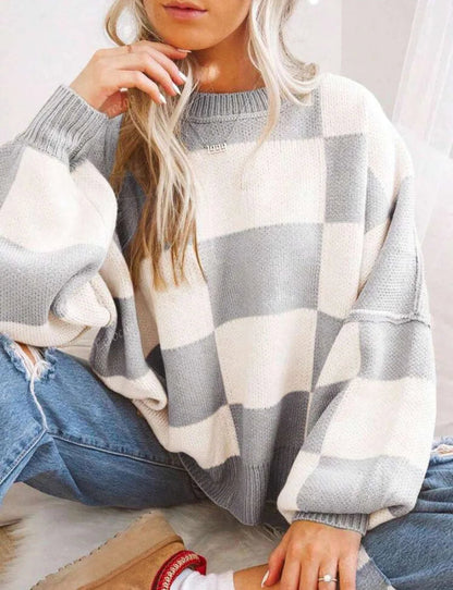 Women's Checkerboard Knitted Sweater 13
