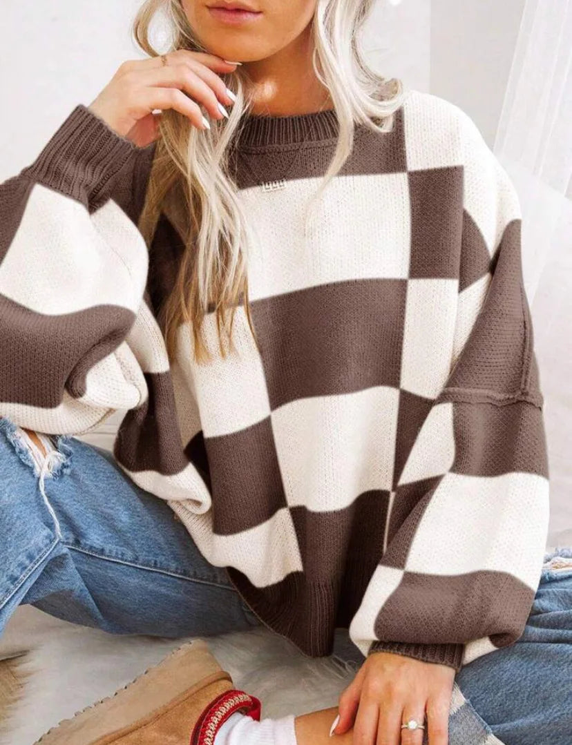 Women's Checkerboard Knitted Sweater 14