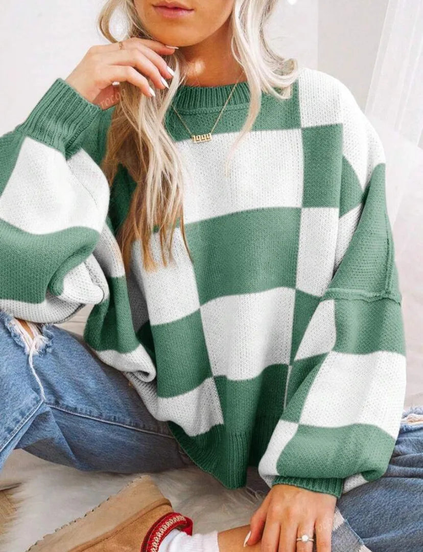 Women's Checkerboard Knitted Sweater 15