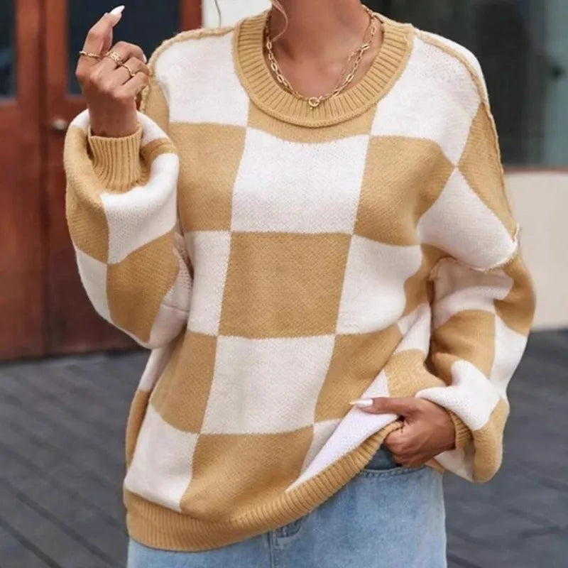 Women's Checkerboard Knitted Sweater 2