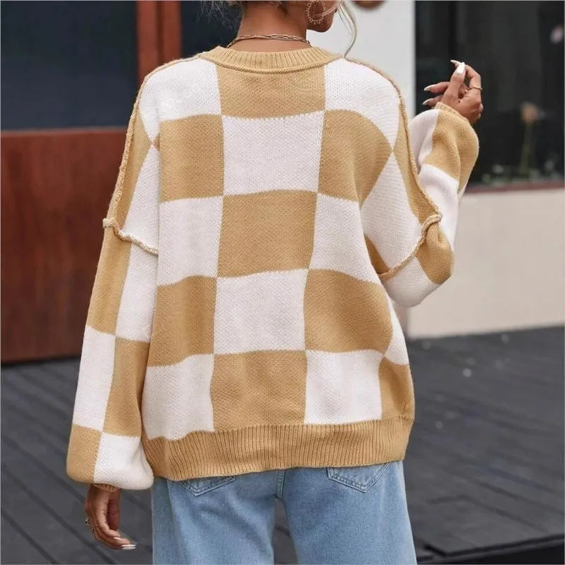 Women's Checkerboard Knitted Sweater 3
