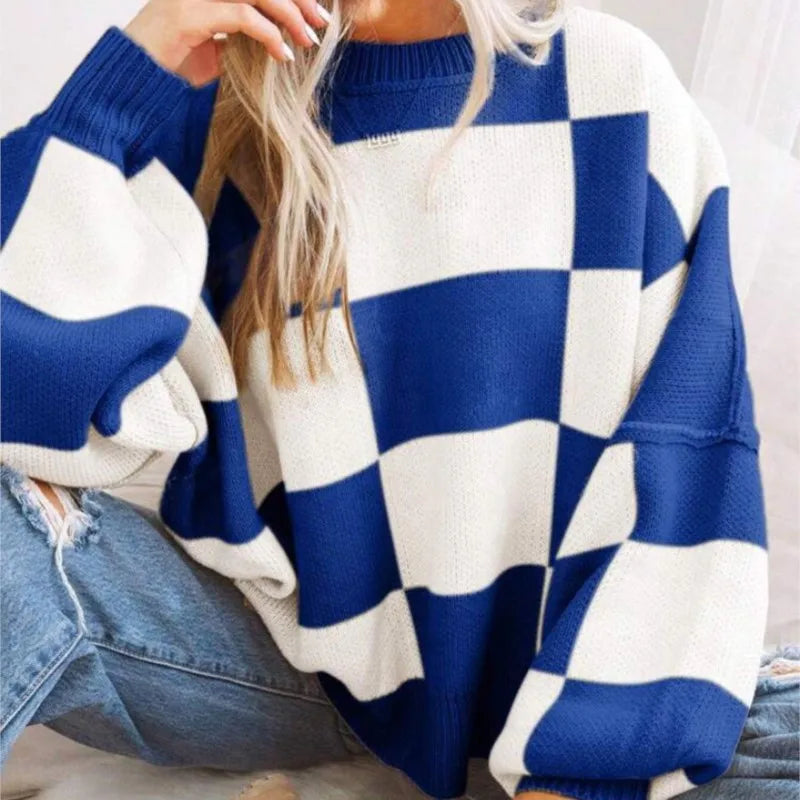 Women's Checkerboard Knitted Sweater 7