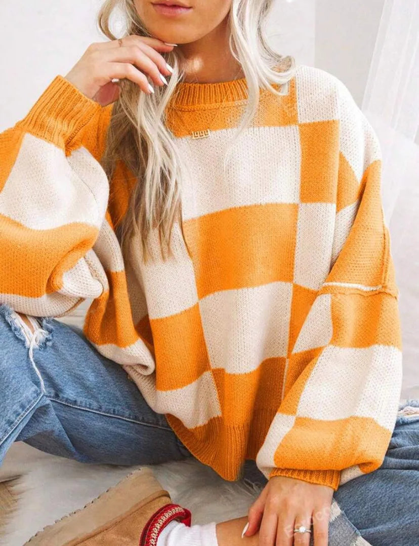 Women's Checkerboard Knitted Sweater 8