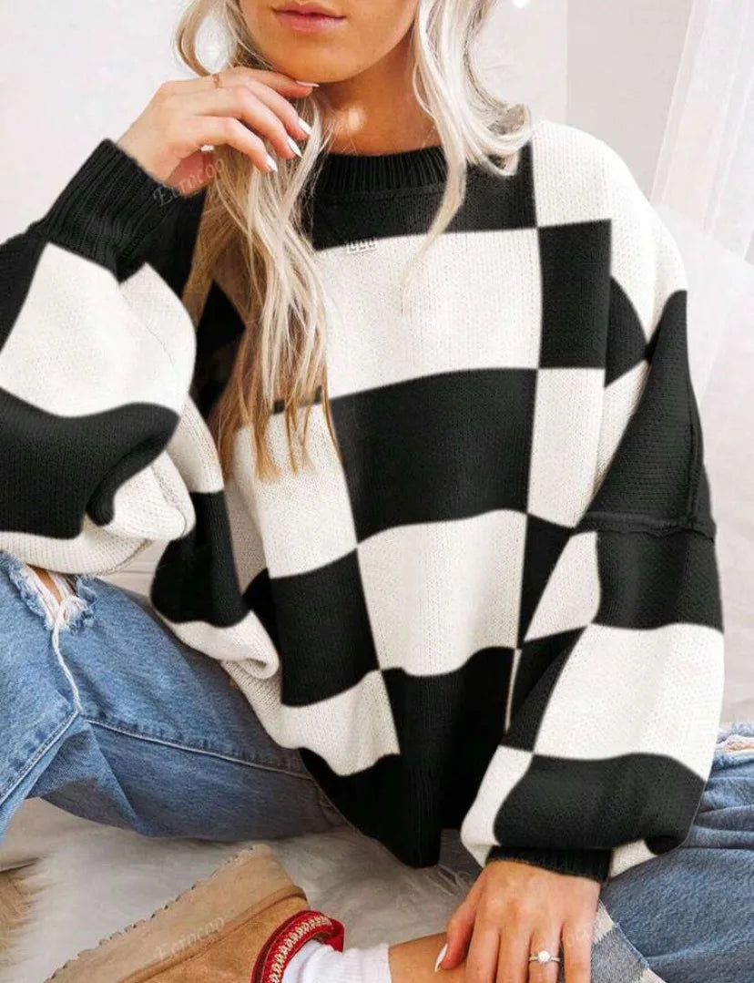 Women's Checkerboard Knitted Sweater 9