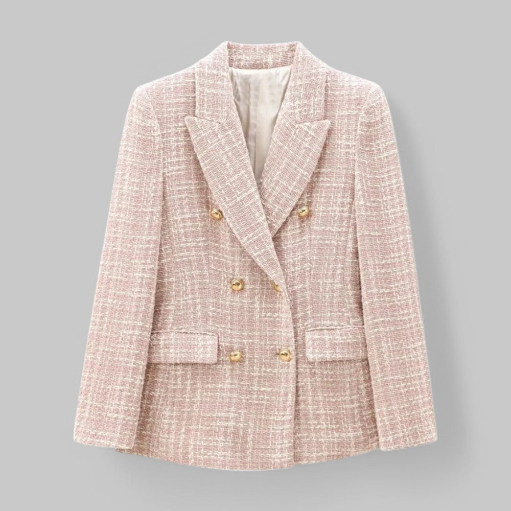 Women's Classic Double-Breasted Pink Tweed Blazer 0