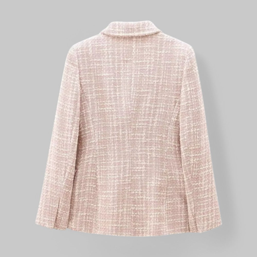 Women's Classic Double-Breasted Pink Tweed Blazer 1
