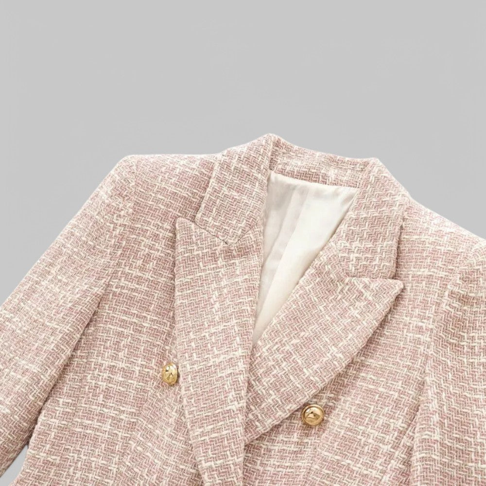 Women's Classic Double-Breasted Pink Tweed Blazer 2