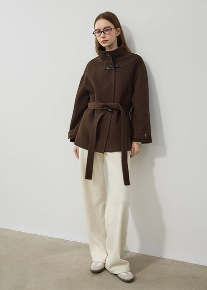 Women's Classic Wool Toggle Coat with Belted Waist 1